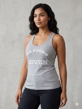 Gray Graphic Racerback Tank Top - No Fucks Given